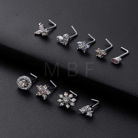 316L Surgical Stainless Steel Pearl Pink Cubic Zirconia L-Shaped Nose Rings WG135CD-17-1