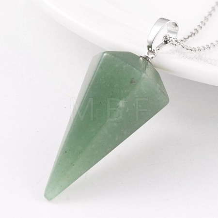 Cone Pendulum Platinum Tone Brass Green Aventurine Pendants G-F267-05B-1