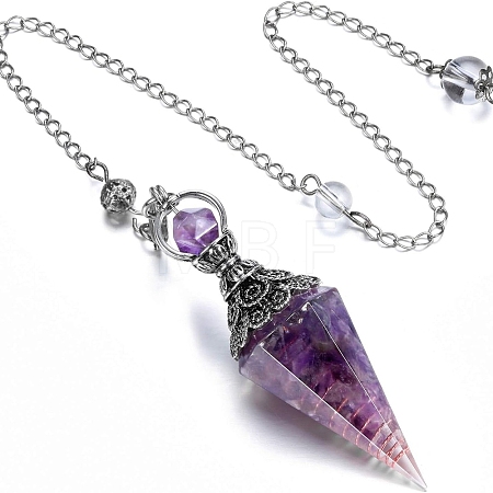 Natural Amethyst & Resin Hexagonal Pointed Dowsing Pendulums PW-WG7D05E-06-1
