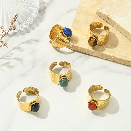 Natural Carnelian/Black Agate/Tiger Eye/Lapis Lazuli/Moss Agate Cuff Open Rings RJEW-JR01079-02-1