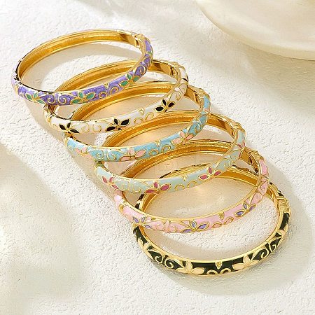 Brass Alloy Hinged Bangles for Women BJEW-K290-01A-G-1