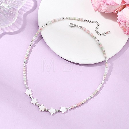 Summer Star Shell Pearl & Ombre Effect Dyed Glass Beaded Necklaces for Women NJEW-JN06051-01-1