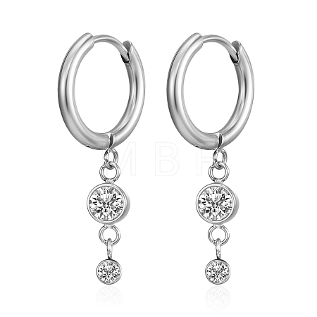 304 Stainless Steel Hoop Earrings with Cubic Zirconia for Women QT6640-2-1