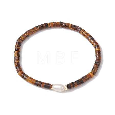 Natural Tiger Eye and Pearl Beads Btacelets BJEW-JB10681-03-1