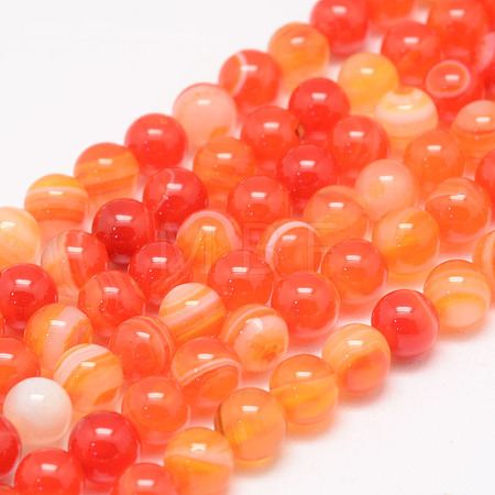 Natural Striped Agate/Banded Agate Bead Strands G-K155-A-6mm-05-1