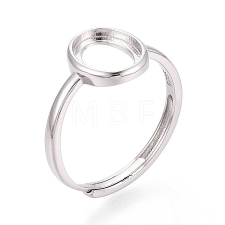 Adjustable 925 Sterling Silver Blank Oval Bezel Ring Settings STER-T008-93P-1