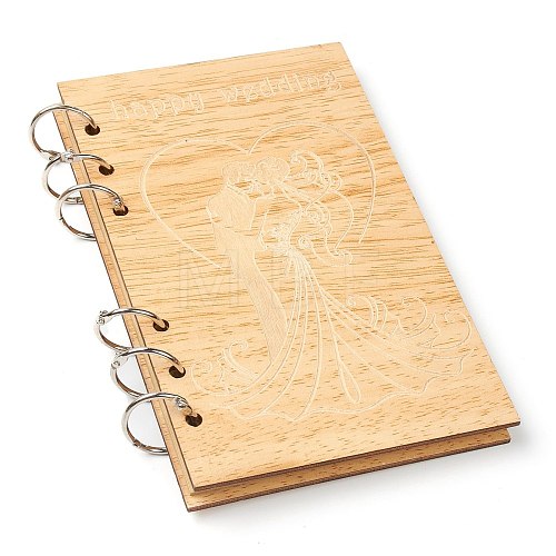 Wooden Wedding Guestbooks Notepad AJEW-H114-04-1