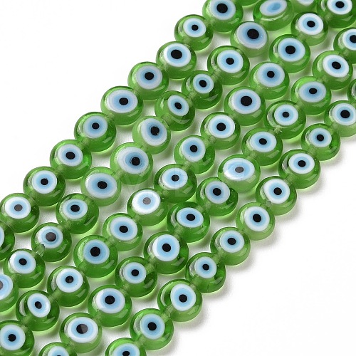 Handmade Evil Eye Lampwork Flat Round Bead Strands LAMP-L058-6mm-19-1