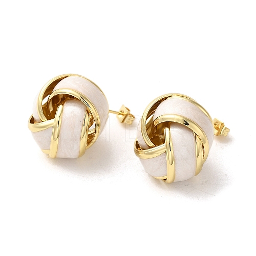 Real 18K Gold Plated Brass Enamel Stud Earrings for Women EJEW-M251-09G-07-1