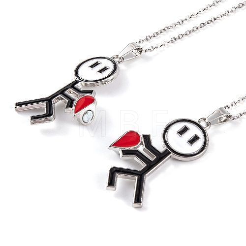 Valentine's Day 2Pcs Alloy Enamel Magnetic Heart Pendant Necklaces NJEW-P305-01P-1