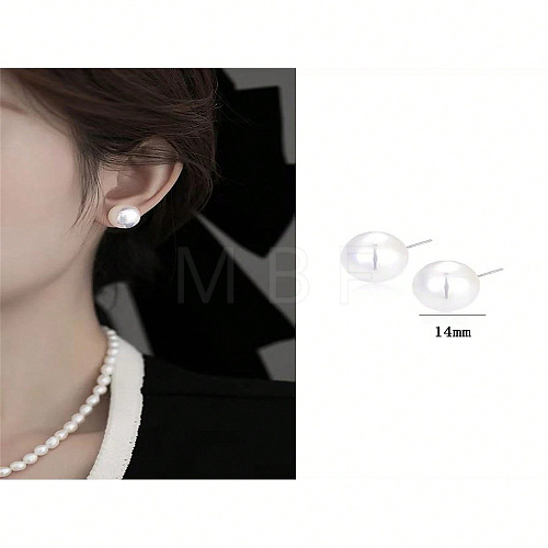 Elegant Vintage Style 999 Silver Faux Pearl Stud Earrings for Women ES4450-4-1