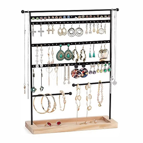 Iron Jewelry Display Stand with Wood Tray AJEW-Z032-01A-1