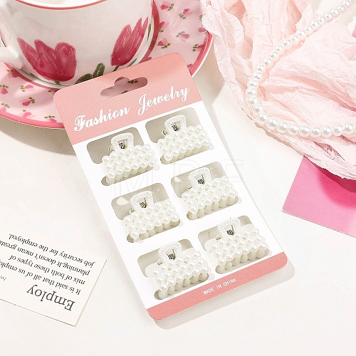 6Pcs Plastic Pearls Claw Hair Clips PW-WG9C504-08-1