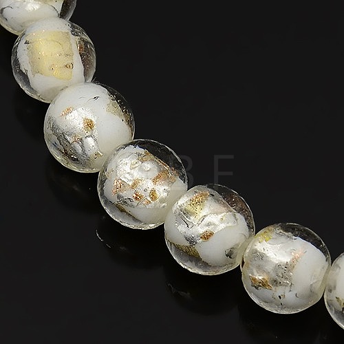 Handmade Gold and Silver Foil Glass Round Beads Strands FOIL-L002-A-06-1