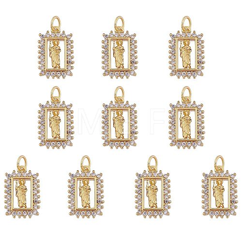 Rack Plating Brass Micro Pave Clear Cubic Zirconia Pendants ZIRC-SZ0004-25-1