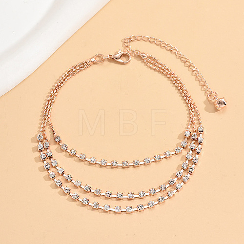 Alloy Rhinestone Cup Chain & Ball Chain Multi-strand Anklets WG18F6C-13-1