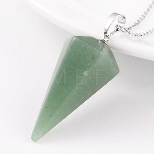 Cone Pendulum Platinum Tone Brass Green Aventurine Pendants G-F267-05B-1