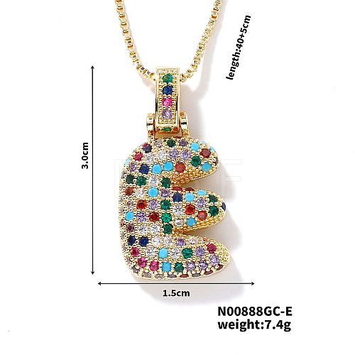 Brass Pave Colorful Cubic Zirconia Letter Pendant Box Chain Necklaces NU0575-5-1