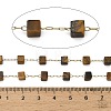 Handmade 304 Stainless Steel Tiger Eye Beads Cube Link Chains CHS-B011-02G-04-3