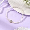 Religion Natural Mixed Gemstone Beaded Stretch Bracelets with Brass Flat Round with Cross Beads BJEW-JB14360-3