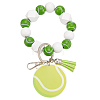 1Pc Printed Acrylic & Faux Suede Tassel Pendant & Wood Bead Keychains HJEW-SP0001-86A-1