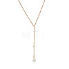 Adjustable Triple Faux Pearl Oval Tassel 304 Stainless Steel Lariat Y Necklaces for Women UT5440-1-5