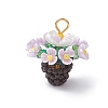 Resin Glass Seed Beaded Flower Pendants PALLOY-MZ01106-01-1