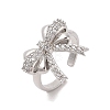 Bowknot Brass Micro Pave Clear Cubic Zirconia Open Cuff Rings RJEW-S417-02P-01-1