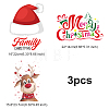 3Pcs 3 Style Christmas Theme Word & Hat & Reindeer Pet Film with Hot Melt Adhesive Heat Transfer Film DIY-CN0001-39-3