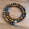 6mm Natural Tiger Eye & Lava Rock Round Beaded OT Necklaces for Men Women DT8400-3-1