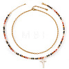 Natural Mixed Stone and Glass Beaded Stainless Steel Cross Pendant Double Layer Necklaces for Women GY4764-1-6