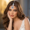 Brass Hair Bobby Pins with Crystal Rhinestone Flower Indian Forehead Chains AJEW-WH0696-874-4