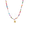 Colorful Beaded Heart Letter Necklace with Pearl Elements Stainless Steel Pendant Jewelry TR2146-14-1