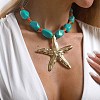 Ocean Alloy Starfish Pendant Resin Nuggets Beaded Necklaces for Women WG3D01A-03-3