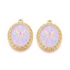 Vintage Printed Style 304 Stainless Steel Oval with Butterfly Pendants STAS-T071-29A-G-1