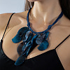 Boho Exaggerated Acrylic Leaf Pendant Waxed Cord Bib Necklaces for Women WG3049B-03-2