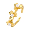 Flower Brass Open Cuff Rings for Women RJEW-G341-01G-4