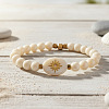 Round Natural Shell & Synthetic Non-magnetic Iron Hematite Beads Stretch Bracelets RD2140-2
