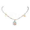 Natural Shell Bead & 304 Stainless Steel Dragonfly & 
Alloy Enamel Teardrop with Butterfly Pattern Pendant Necklace & Charm Bracelets Sets SJEW-JS01376-4