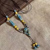 Alloy & Porcelain Beaded Barrel Tassel Pendant Long Bib Necklaces for Women WG23FEE-03-1