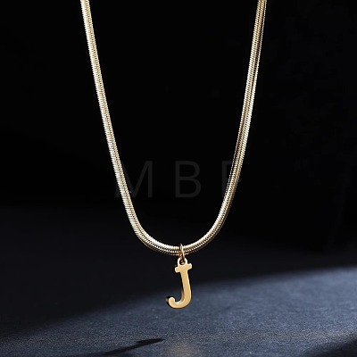 316 Surgical Stainless Steel Initial Pendant Flat Snake Chain Necklaces for Women WGC1053-10-1