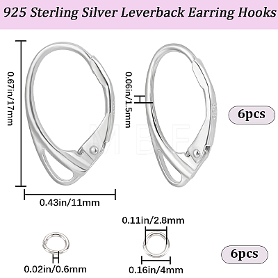 6Pcs 925 Sterling Silver Leverback Earring Findings FIND-BBC0002-66-1