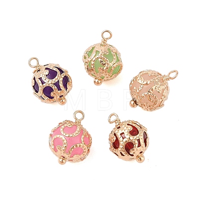 Brass Round Charms with Glass KK-B100-033G-1