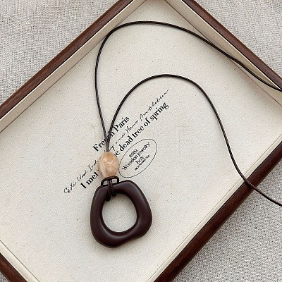 Resin Geometric Nuggets Pendant Black Waxed Cord Long Adjustable Necklaces for Women WG8B3F0-01-1