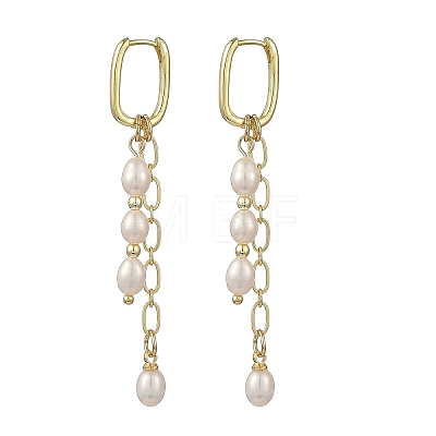 Brass & Natural Pearl Hoop Dangle Earrings EJEW-JE07390-1