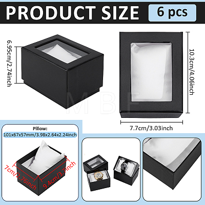 Paper Jewelry Watch Packing Boxes with PVC Window Lid and Pillow Inside CON-WH0089-259C-1