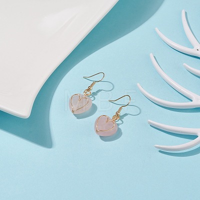Natural Rose Quartz Heart Dangle Earrings EJEW-JE04948-01-1