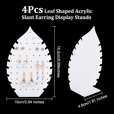 FINGERINSPIRE 4Pcs Leaf Shaped Acrylic Slant Back Earring Display Stands EDIS-FG0001-62-1