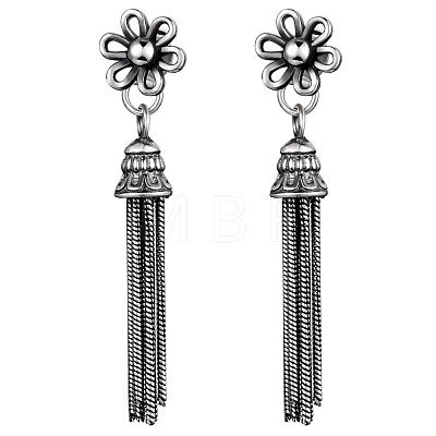 925 Sterling Silver Flower with Tassel Dangle Stud Earrings for Women JE935A-1