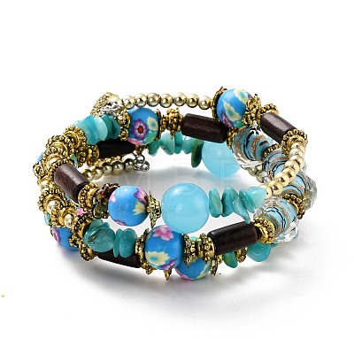 Boho Multi-strand Irregular Synthetic Turquoise Beads Wrap Bracelet BJEW-G635-02B-1